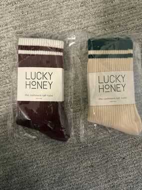 Lucky Honey Women's Cashmere Tall Tube Socks - Burgundy & Cream
